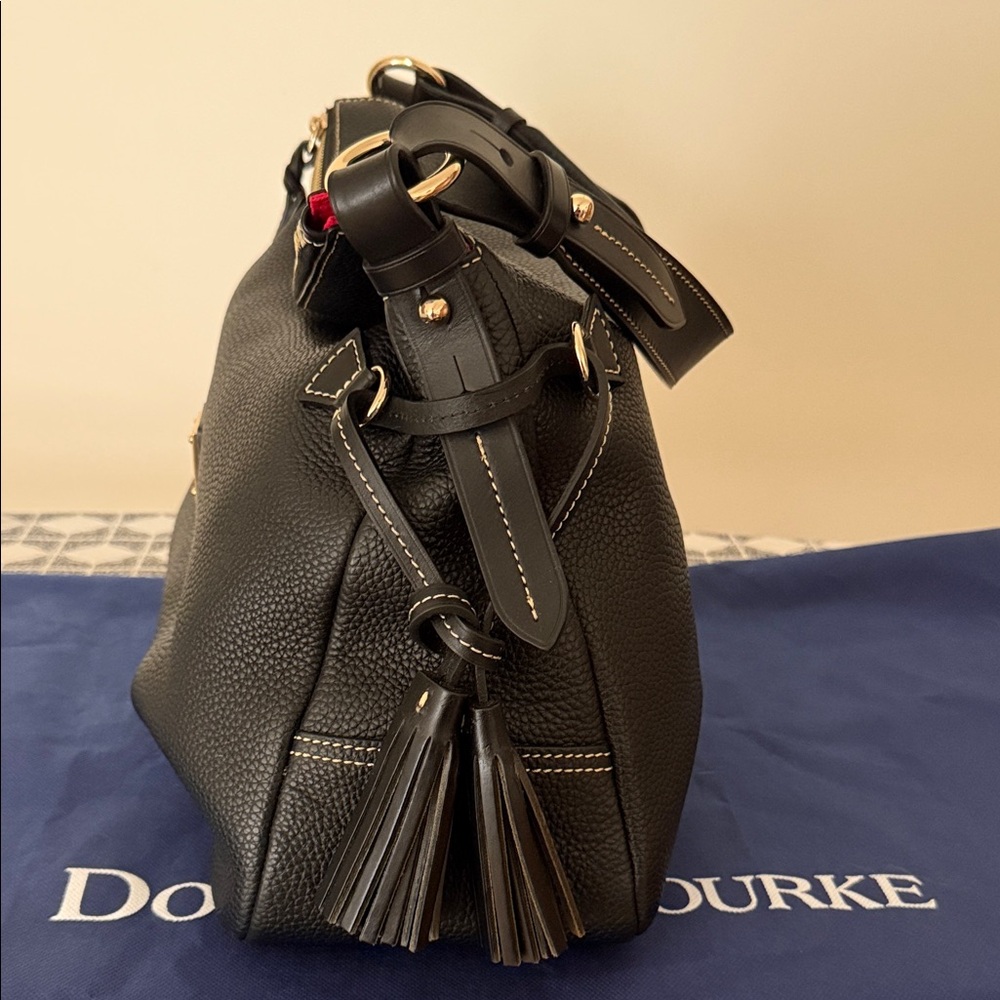 Dooney & Bourke Black Pebble Leather Hobo Bag w/ Tassel - Picture 5 of 8